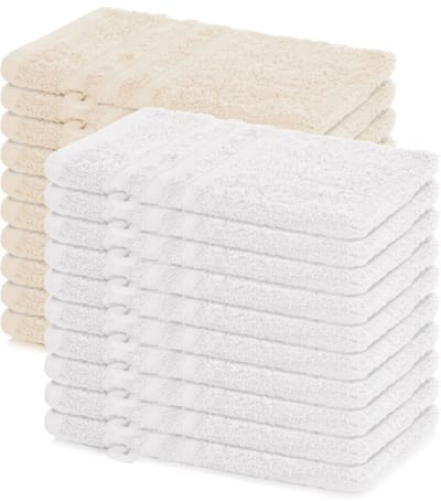 Lavea® Set van 20 washandjes 15x21 cm – 100% katoen – Zacht en absorberend – Ideaál als washandje, gastendoekje of handdoek voor dagelijks gebruik – Wit en Crème