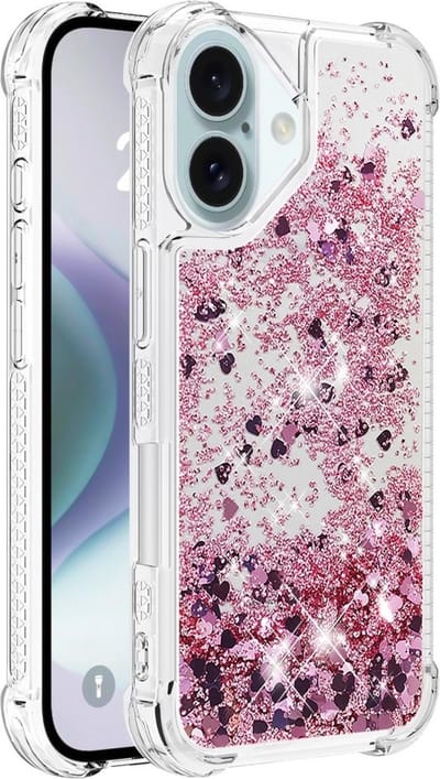 Coverup Hoesje - Geschikt voor iPhone 16 Hoesje - Coverup Liquid Glitter Back Cover - Rose Gold