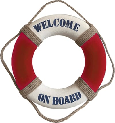 Gerkimex Reddingsboei - Welcome on board - 25 cm - rood/wit - kunststof - maritiem thema decoratie
