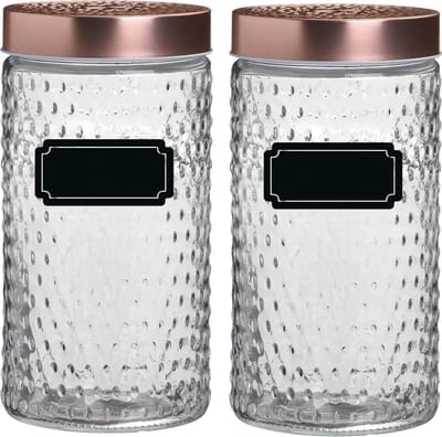 Voorraadpot/bewaarpot Blair - 4x - 1.5L - glas - koperen deksel - incl. etiketten