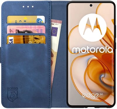 Rosso Element Geschikt voor Motorola Edge 50 | Wallet Book Case | Portemonnee Hoesje | 3 Pasjes | Magneetsluiting | Stand Functie | Blauw
