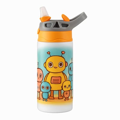 Minimalistische Drinkfles – Stijlvolle Waterfles voor Liefhebbers van Strak Design - Waterfles voor kinderen (wit/oranje)