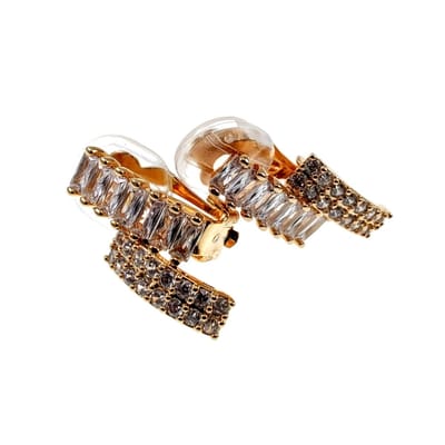Clip-on Oorbellen Dames - Gold Plating - 20mm Langwerpige Oorclips met Heldere Zirkonias