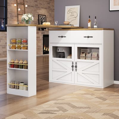 REDOM - Uitschuifbare Bartafel Met Opbergruimte - 360° Draaibaar - Modern - MDF - Wit - 138-204 X 39 X 104 Cm