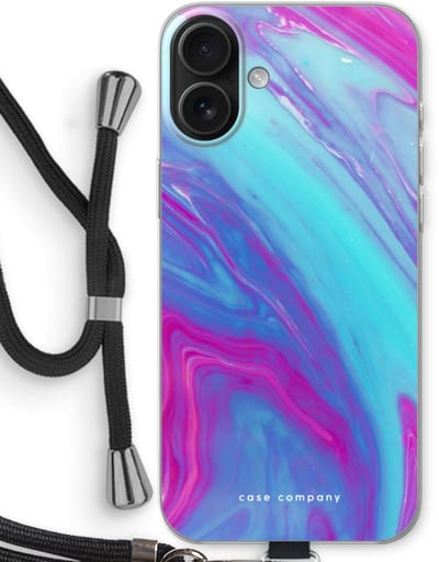 Case Company® - Hoesje met koord geschikt voor iPhone 16 Plus hoesje met Koord - Zweverige regenboog - Telefoonhoesje met Zwart Koord - Bescherming aan alle Kanten en Over de Schermrand