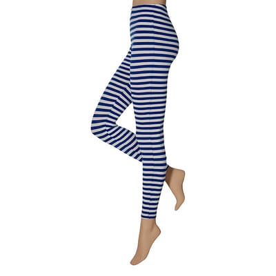 Apollo - Legging Dames - Stripes - Kobalt Blauw/Wit - Maat L/XL - Legging - Feestlegging - Legging carnaval - Legging meisje - Leggings
