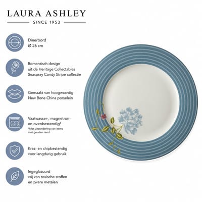 Laura Ashley Heritage Collectables Borden - Dinerborden - Ø 26cm - Seaspray Candy Stripe