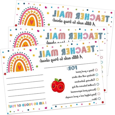 Klas Beloningskaarten - Motivatiekaarten Leerlingen - Positieve Communicatie - Boho Regenboog Ontwerp - 15 x 10 cm - Multicolor