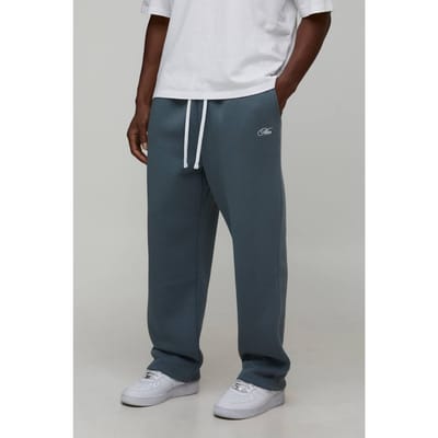 Oversized joggers voor mannen met scriptprint en verlaagde kruis | Slate Blue | Size XS