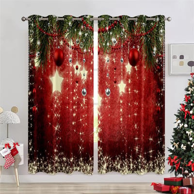 Huisdecoratie Kerstgordijnen Sneeuwvlokken Bellen Kerstman Kerstboom Gordijn Geschikt Raamdecoratie Slaapkamer Woonkamer 2 Stuks 50W130H(CM)X2PCS&Rod Pocket