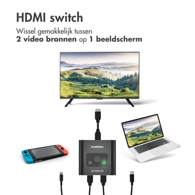 imoshion HDMI Switch 4K 60Hz - 2 in 1 uit / 1 in 2 uit - HDMI-Switches - HDMI Splitter 2 poorts - Zwart