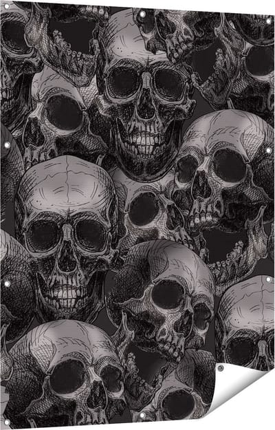 Gards Tuinposter Schedels - Doodshoofden - Doodskoppen - 90x120 cm - Tuindoek - Tuindecoratie - Wanddecoratie buiten - Tuinschilderij