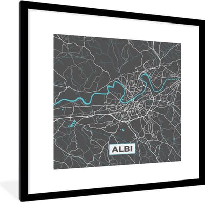 Fotolijst incl. Poster - Albi - Frankrijk - Plattegrond - Stadskaart - Kaart - 40x40 cm - Posterlijst