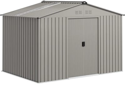 Tuinschuur - 277x195x192 cm - Tuinhuisje met Schuifdeuren & Ventilatieopeningen - Gereedschapsschuur - Opslagruimte Tuin - Tuingereedschap Bewaren - Buitenschuren - Tuinberging - Fietsenberging - Tuinhuis - Grijs