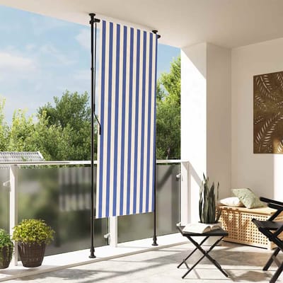 vidaXL - Rolgordijn - voor - buiten - 120x270 - cm - stof - en - staal - blauw - en - wit