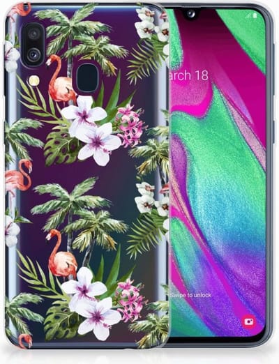 Samsung Galaxy A40 TPU Hoesje Flamingo Palms