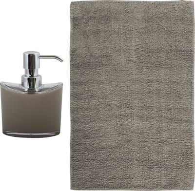 MSV badkamer droogloop mat/tapijt - Bologna - 45 x 70 cm - bijpassende kleur zeeppompje - taupe