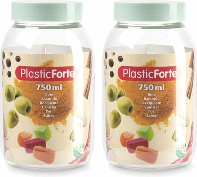 PlasticForte Voorraadpot/bewaarpot - 2x - 750 ml - kunststof - mint groen - B9 x H15 cm