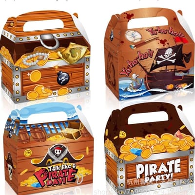 Dailygoods- Traktatiedoos 12 stuks - Piratenontwerpen - Snoepdoos - Feestdecoratie - Verjaardagsfeest - Afmetingen 16 x 9,5 x 9,5 cm