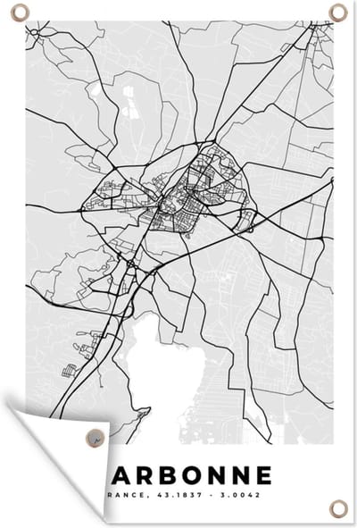 Muurdecoratie Stadskaart - Frankrijk - Kaart - Narbonne - Plattegrond - 120x180 cm - Tuinposter - Tuindoek