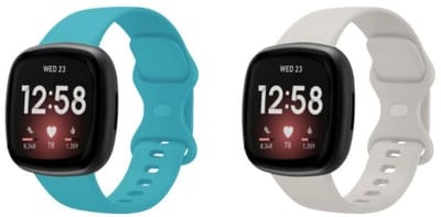 Strap-it Bundel – 2x Siliconen Horlogebandjes voor Fitbit Versa 3/4 & Sense/Sense 2 (Aqua & Lichtbeige, Maat L)
