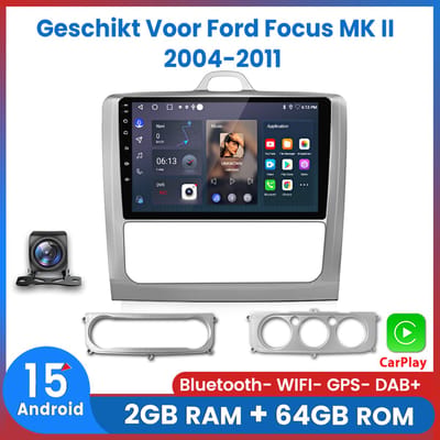 Awesafe Autoradio - Android 15.0 Systeem - Geschikt Voor Ford Focus MK II 2004 t/m 2011 - Draadloos Apple Carplay & Android Auto - Mit achteruitrijcamera - Ram 2GB + Rom 64GB - Bluetooth & Wifi - GPS Navigatie - Radio Scherm