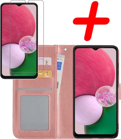 Hoesje Met Screenprotector - Geschikt voor Samsung Galaxy A13 4G - Luxe Pasjeshouder - Bookcase Portemonee - Flip Case - Kunstleer Book Case - Flipcase - Book Cover - Walletcase - Portemonneehoes - Rosé goud