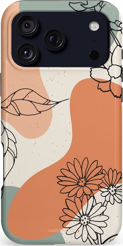 Casetastic hoesje geschikt voor Apple iPhone 17 Pro Max - MagSafe - Dubbellaagse bescherming - Lijnenspel Botanisch - Fashion Case - Crème Saliegroen Perzik