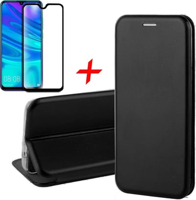 Hoesje geschikt voor Huawei P Smart (2019) - Book Case Portemonnee Zwart + Screen Protector Full-Screen Tempered Glass van iCall