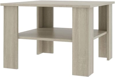 Salontafel Vierkant - Koffietafel Eiken - Woonkamer Inrichten - Met Legplanken - 60 x 60 x 42 cm - Eiken