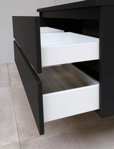 Basic Bella Badkamermeubelset - 100x55x46cm - 1 wasbak - Keramiek - Wit - 1 kraangat - Zonder spiegel - Melamine Zwart mat