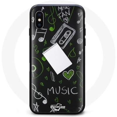Zachte Hoes - Unisex - Iphone XS Max - Zwart - Muziek Tekening Patroon - Synthetisch