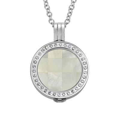 Quiges - Munthouder met Ketting en Munt 25mm Schelp Blokjes Beige - RVS Zilverkleurig met Zirkonia - EPRHZ103