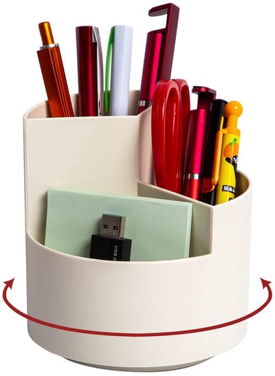 longziming - 360 Graden Draaibare Penhouder - Grote Capaciteit Pennen Organizer - Penhouder Met 3 Compartimenten - Voor Bureau, Kantoor, School, Gezin - Wit