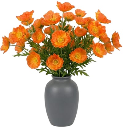 Mica Decorations Kunstbloem Klaproos Poppy - 12x - H62 cm - oranje - kunststof - stelen kunstbloemen - boeket - oranjen bloemetjes