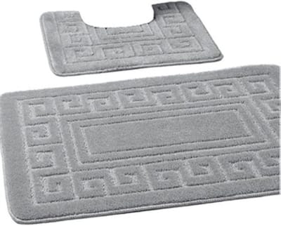 Famanu - Griekse stijl badmatset, 2-delig, 50 x 80 cm + 50 x 40 cm, antislip, grijs