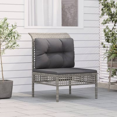 vidaXL - Tuinmiddenbank - met - kussens - poly - rattan - grijs
