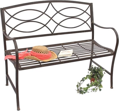 Metalen Zitbank - Parkbank Tuinbank - Buiten Zitten - Zeer Stabiel - 109 cm Breed - Bruin