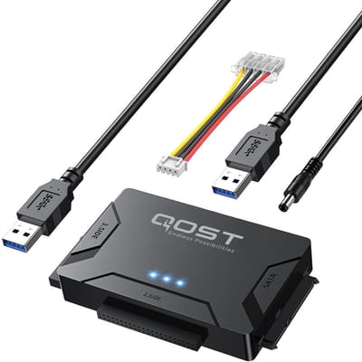 Qost - USB-A naar SATA III & IDE Adapter - 2.5 + 3.5 Inch - Harde Schijf Adapter - Capaciteit tot 24TB - Zwart