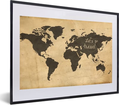 Poster in lijst - Fotolijst 60x40 cm - Posters - Wereldkaart - Vintage - Quote - Posterlijst zwart - Decoratie - Wanddecoratie woonkamer - Muurdecoratie slaapkamer