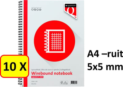 10 x Spiraalblok Quantore - A4 - Ruit 5x5mm - 70gr - 100vel