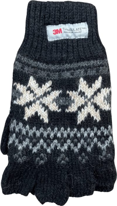 Vingerloze handschoenen - Dames handschoenen - Handschoenen zonder vingers - Thinsulate - Wol - Zwart - Noors motief