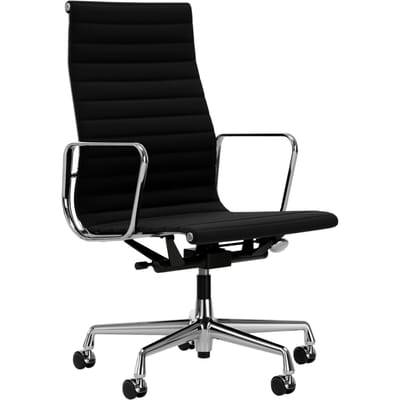 Vitra - Aluminium Chair - EA 119 - verchroomd - Hopsak - zwart - Wieltjes voor harde bodems
