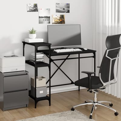 vidaXL - Bureau - met - schappen - 105x50x90 - cm - bewerkt - hout - en - ijzer - zwart