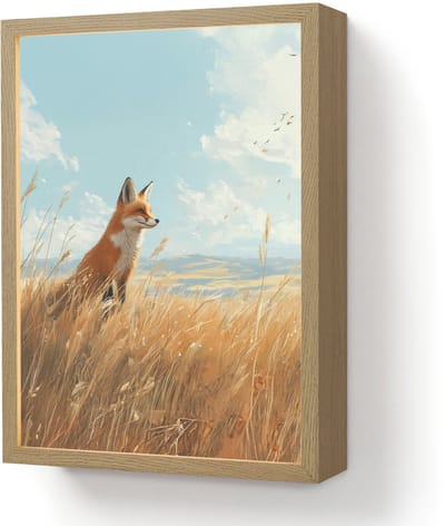 Wandlamp 30x40 cm - Oplaadbaar - Vos - Gras - Wolken - Oranje - Wandlampen binnen woonkamer - Slaapkamer lamp - Decoratieve nachtlamp - Vloerlamp draadloos