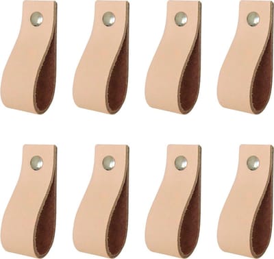8x Leren handgrepen 'de lus' XS - NATUREL (12,6 x 2,5 cm) - incl. 3 kleuren schroefjes (handgreepjes - leren grepen - greepjes - leren lusjes)