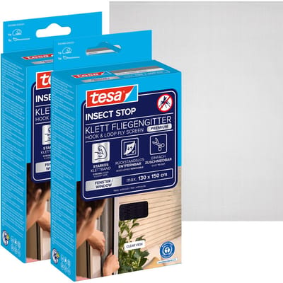 tesa INSECT STOP H&L Fly Screen Premium for Windows - hor met sterke klittenband, verwijderbaar zonder resten, op maat snijden - 2x 130 x 150 cm - wit (lichte privacy)
