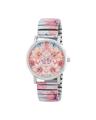 Excellanc-model 1700060-030-Dameshorloge-rekbare band-Multicolor-roze-lichtblauw-3 atm waterdicht-diameter 35mm