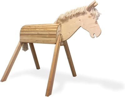 Tuinpaard Houten Stokpaard - Buitenpaard Speelgoedpaard - Buiten Spelen - Hoofd Op Neer Beweegbaar - Groot Formaat - Natuurlijk