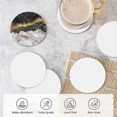 Keramische Onderzetters - Drank Onderzetters - Tafel Beschermen - Goede Waterabsorptie - Set van 6 - Zwart Wit Goud